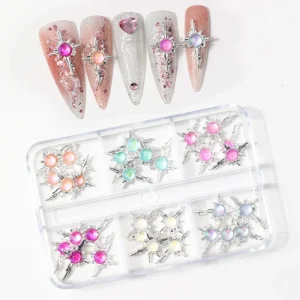 Pink Silver Metal Alloy Nail Cross Arts Decors With Diamond