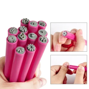 Pink Soft Silica Gel Nail Art Stamp Pen Set 12pcs Floral & Patterned Stamper Kit with Dotting Tools Nail Design Accessories