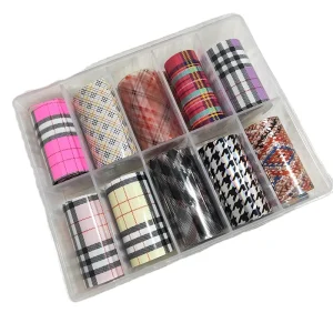 Plaid Foil 10 pcs set 4*100 cm Nail Foil Set Flower Starry Sky Colorful Nail Art Sticker Decals for Nail Decorations