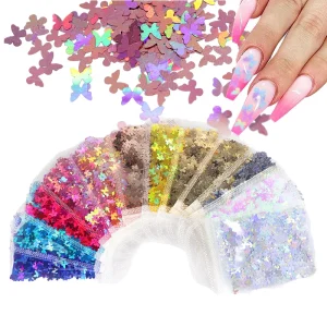 Plastic 3g bag Colorful Shiny Butterfly Nail Art Decoration Sequin DIY 3D Holographic Laser Nail Chunky Glitters
