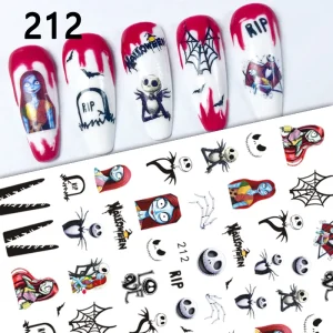 Plastic 5D Nail Art Stickers Cartoon Red Black Mask Nightmare Before Christmas Halloween