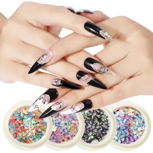 Plastic Nail Art Decorations 50 Laser Enhanced Color Changing Floral 3D Butterfly and Snowflake Nail Stickers for DIY Nail Art