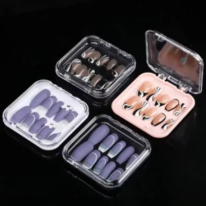 Plastic Press on Nail Storage Box Display Storage Container Nails Packing Cases With Tape for Salon Home DIY Nail Supplies