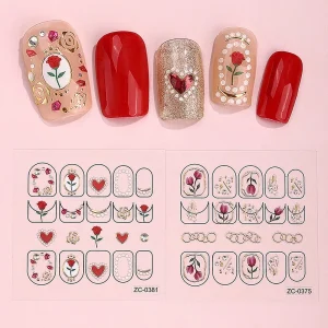 Pop Finger Nail Art Embossed Laser Adhesive Decorative Lilo Stitch Flower 3D Plastic Holographique Eco friendly Non Toxic Nails