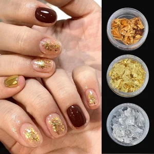 Popular 3D Non Toxic Nail Art Accessories 12pcs Box Tri Color Gold Foil Luxury Nail Kit DIY Charms Stickers