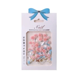Popular 3D Plastic Rose Flower Nail Art Rhinestone Accessories with Transparent Pile Mixed Design