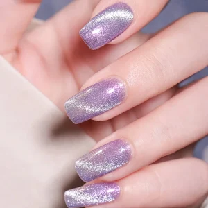 Popular 3D UV Free Thin Shiny Silver Glitter Cat Eye Polish Waterproof PET Material Full Wraps Nail Art Stickers Kit Nail Wraps