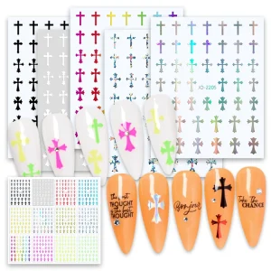 Popular Antique Cross Nail Stickers Colorful Crosin Nail Art Decoration