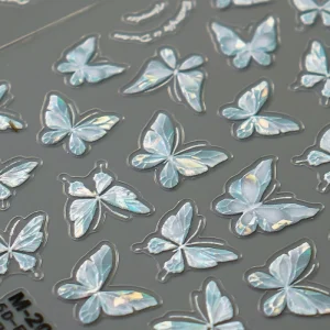 Popular Design Shell Light Butterfly Nail Stickers Blue Pink Totem Butterflies Decals for Acrylic Nail Tattoo Design Supplies