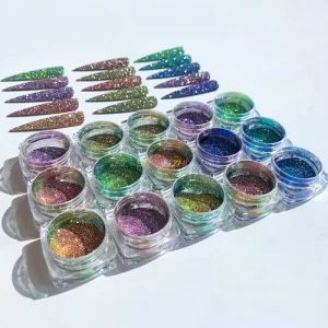 Popular Disco Powder Reflective Glitter Shining Nail Art 3D Powder Crystal Powder Nails with Reflective Pigment for Nail Polish