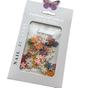 Popular Pink Acrylic Flowers Nail Art Charm Decoration Supplies Mixed Size Gold Bead Pearl 3D Design Kawaii Nail Accessories