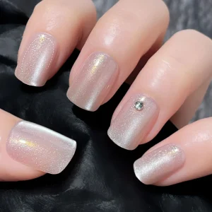 Popular Solid Color Nude Pink Magnetic Cat Eye Diamond Square Artificial Finger Long Lasting False Nails Press on Nails