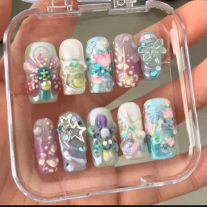Popular Women Press on Nails Customized False Nails 10Pcs 3D Shell Painting Art ABS Acrylic Artificial Fingernails