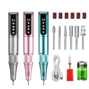 Portable 35000rpm Cordless Wireless Electric Nail File Pen Rechargeable Nail Drill Polisher Machine Cutter DF108