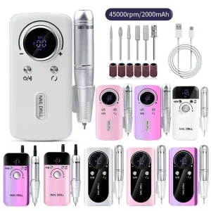 Portable Nail Polisher 45000RPM Rechargeable Electric Nail Drill Machine Six Different Filing Heads Pen Shape Power Bank