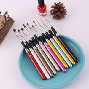 Portable Professional Multifunctional Nylon Nail Brushes Set with Metal Handles for Acrylic Japanese Nail Art