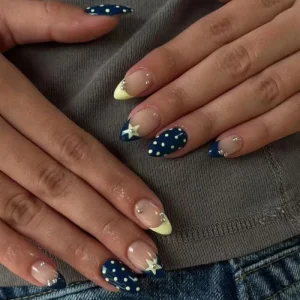 Pre Designed French Style Almond Shape ABS Press On Nails with Nail Art Tips
