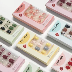 Pre designed Cute Fake Nails Short Press on Nail Square Shape 24pcs Private Label