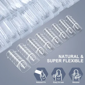 Premium Crystal Acrylic Full Cover Tips French Design 150pcs with Scale Transparent Nail Forms for Gel Extension