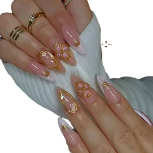 Press on False Nails Medium Short Length with Glue Finished Reusable Handmade False Nails in Packaging Box