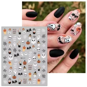 Press on Nails 3D Halloween Nail Wraps Stickers for Nail Art Charms Adhesive Decals Tattoo Decorations Manicure