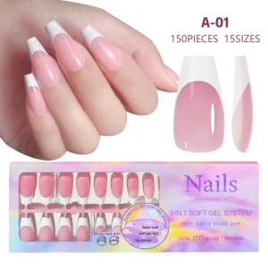 Press on Nails Nude False Nails Artificial Fingernails French Almond Reusable Acrylic False Nails