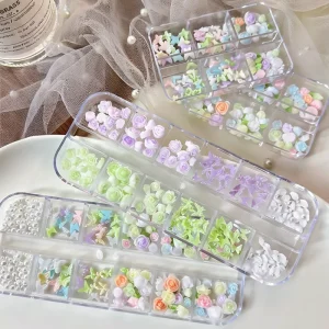 Pretty Flowers Nail Art Charms Resin Rose Butterfly Mixed Nail Art Decorations Pearl Manicure Diy 3d Nail Art Charms