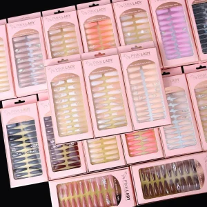 Price Acrylic Press On Artificial Nails Marble Coffin Style Artificial Nails Artistic French Style Artificial Nails