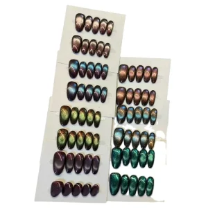 Price New Multi Color Almond Shape Artificial Fingernails Simple Handmade Cat Eye Press Nails Long Tips Square
