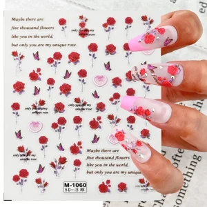 Private Label 3D Red Rose Nail Stickers Valentines Day Nail Art Decal for Drawing