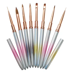 Private Label Crystal Metal Handle Kolinsky Hair Custom Manicure Gel Brush, Liner Brush and 3D Acrylic Nail Art Brush