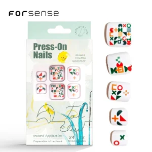Private Label Cute Cartoon Foot False Nails Ready made White Press on Nails Set Colored Letters Designs Fake Nail Tips for Toes