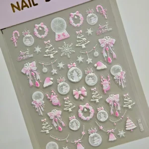 Private Label Fink Blue Now SWoeflake Elk Tree Christmas Nail Art Stickers 3D/5D DIY Press on Nail Supplier Manicure Decoration
