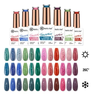 Private Label Logo Temperate Change Base Gel Polish 15ml Disco Reflective Long Lasting UV Gel Polish OEM ODM