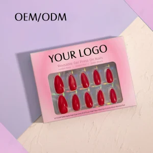 Private Label Long Real Handmade Salon Gel Press on Nails Square Nails Fake Artificial Fingernails French Gel Nails Press Ons
