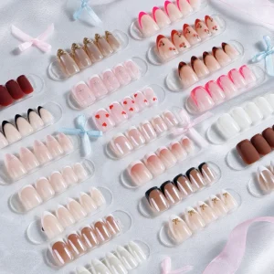 Private Label Luxury Short Artificial Fake False Nails Soft Gel Faux Ongles Handmade Bulk Custom Press on Nails En Gel