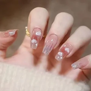 Private Label Press on Nail Capsule Ongle Transparent Press on Nail Tip Gradient Purple Coffin False Nail