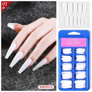 Professional 100pcs ABS Acrylic Nail Tips Full Cover French Ballerina Almond Design Artificial Fingernails Supplies