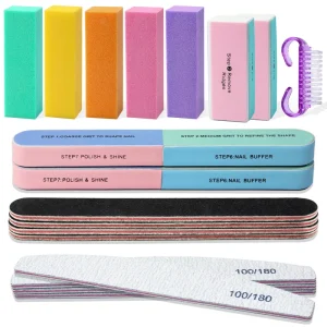 Professional 18 Piece Nail Care Set Manicure Pedicure Kit with Nail Files Buffers and Dead Skin Removal Tools for Salon & Home
