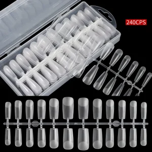 Professional 240pcs Soft ABS Extensional False Nails Full Cover Non Trace Almond Coffin Artificial Gel Nail Tips