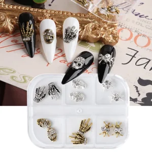 Professional 3D Halloween Nail Art Decorations Alloy Cross Skeleton Pumpkin Press on Accessoires for Nail Art