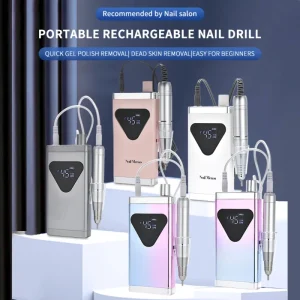 Professional 45000RPM Rechargeable Portable Brushless Cordless Nail Drill Machine with 6 Heads USB Charging