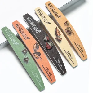 Professional 5 Pack Nail File Set 2 Sided Emery Boards 100-240 Grit for Shaping Buffing Polish Removal Half Moon Shape Salon