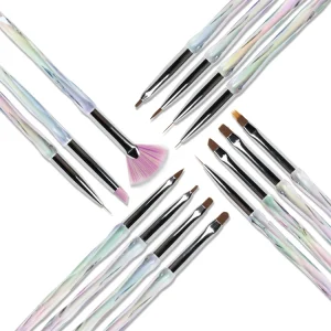 Professional Acrylic Handle Custom Logo Nail Brush Set Painting Brush Gel Nylon Nail Art Brush Sets