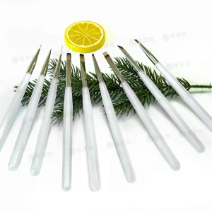 Professional Acrylic Nail Polish Brush White Green Transparent Plastic Handle Nylon Hair Nail Brushes