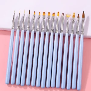 Professional Custom Logo Nail Art Brushes Set 50sets with Wooden Handle Gel Liner and Acrylic Brush PVC and Nylon OEM ODM