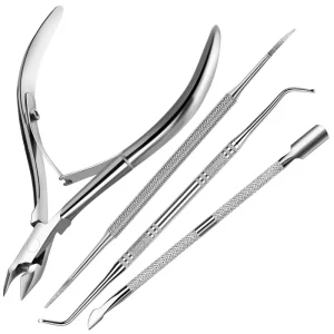 Professional Cuticle Pusher and Nipper 2 in 1 Stainless Steel Nail Pusher Cuticle Scissors for Manicure Salon Tool