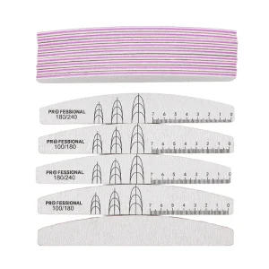 Professional Double Head Nail File Buffer 100 180 240 Grit Half Moon Zebra Nail Files