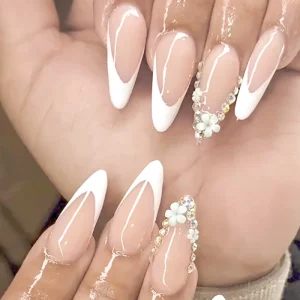Professional Factory Press on Nails 24 Pcs High Quality ABS Fake Nails Rhinestone French Almond INS Nails