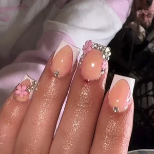 Professional Factory Press on Nails 24 Pcs High Quality ABS Fake Nails Rhinestone French Square Cute Nails